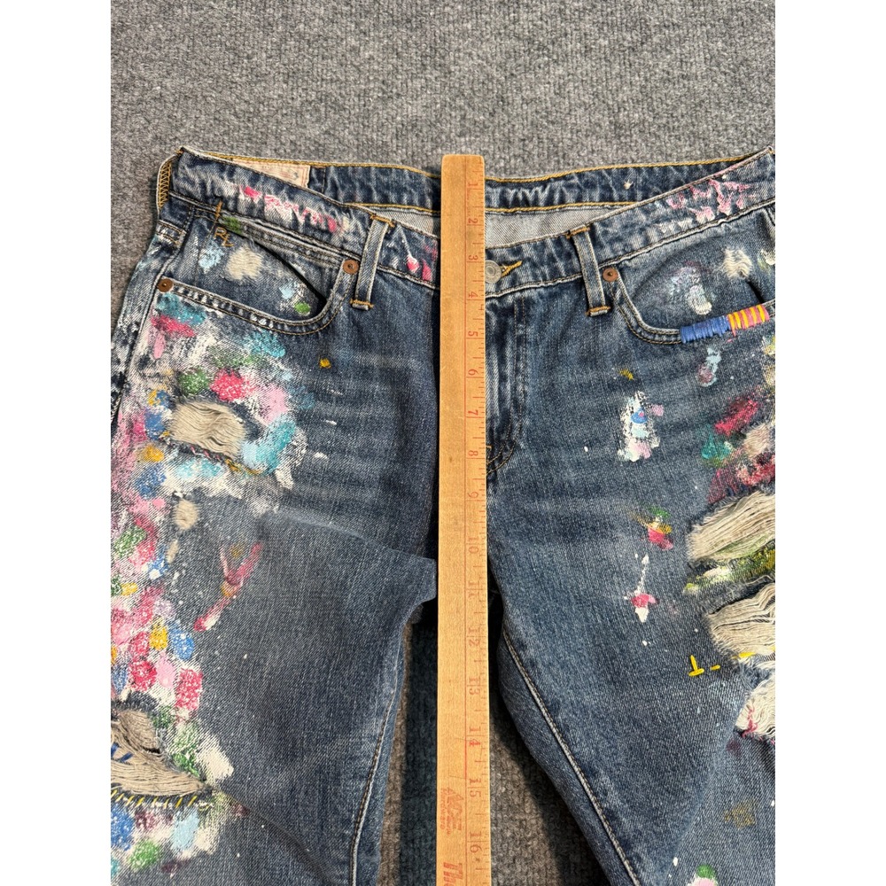 Polo Ralph Lauren Astor Boyfriend Slim Distressed Paint Splatter Jeans 30 Blue - Picture 6 of 11